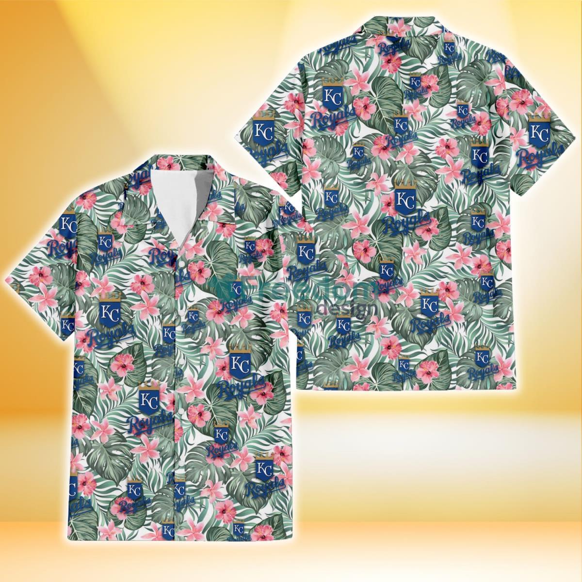 Kansas City Royals Pink Hibiscus Porcelain Flower Tropical Leaf White Background 3D Hawaiian Shirt Gift For Fans Product Photo 1