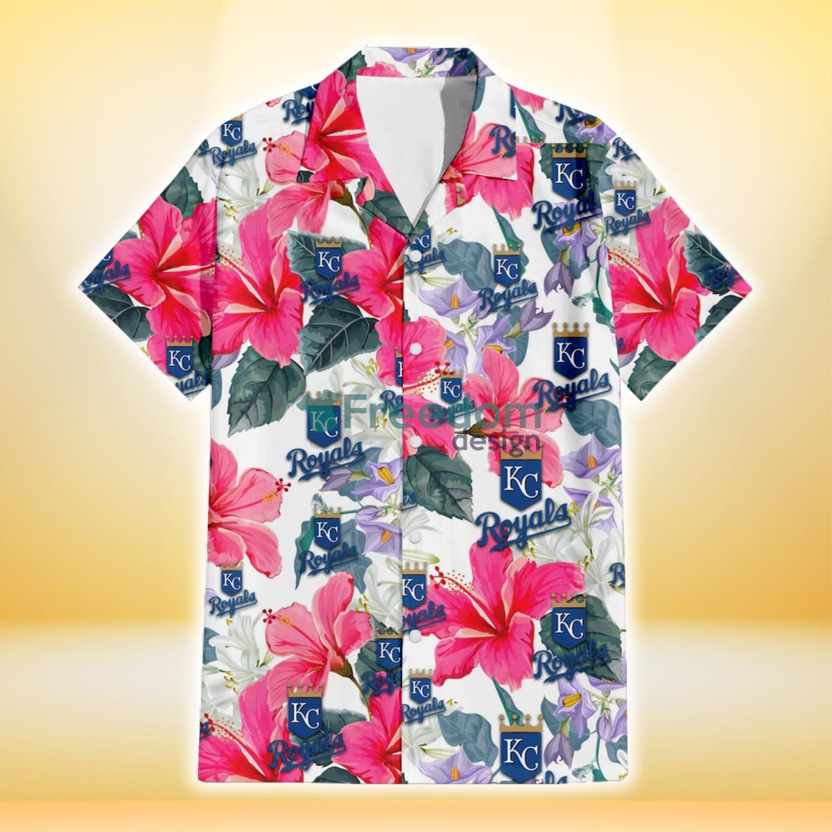 Kansas City Royals Pink Hibiscus White Orchid White Background 3D Hawaiian Shirt Gift For Fans Product Photo 2