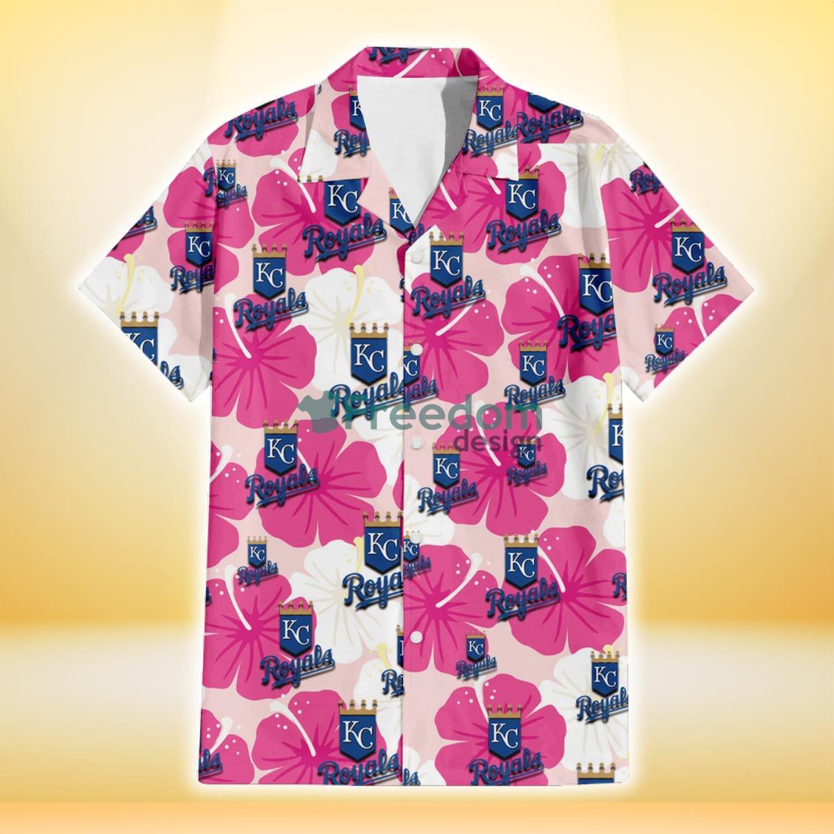 Kansas City Royals Pink White Hibiscus Misty Rose Background 3D Hawaiian Shirt Gift For Fans Product Photo 2