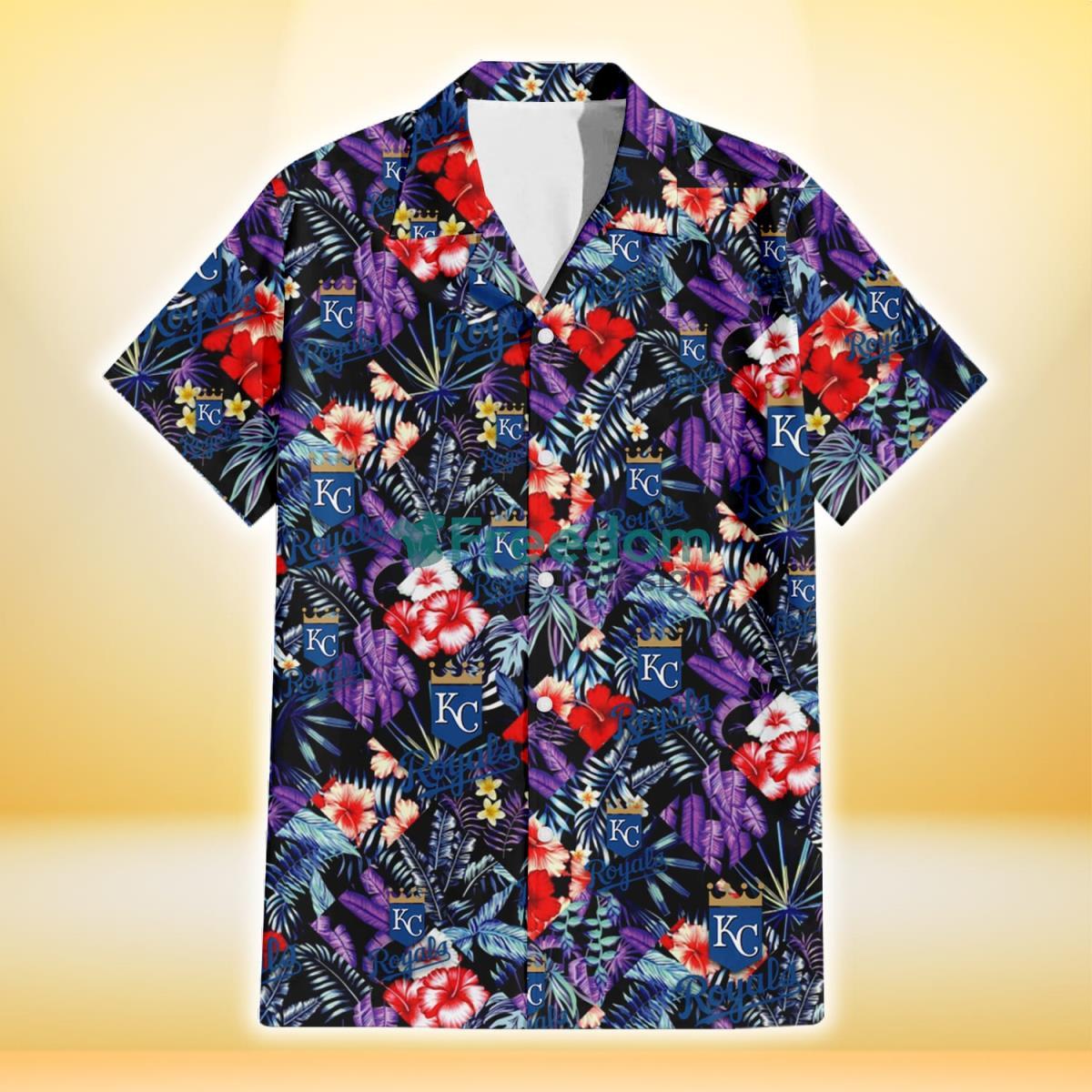 Kansas City Royals Red Hibiscus Caro Black Background 3D Hawaiian Shirt Gift For Fans Product Photo 2