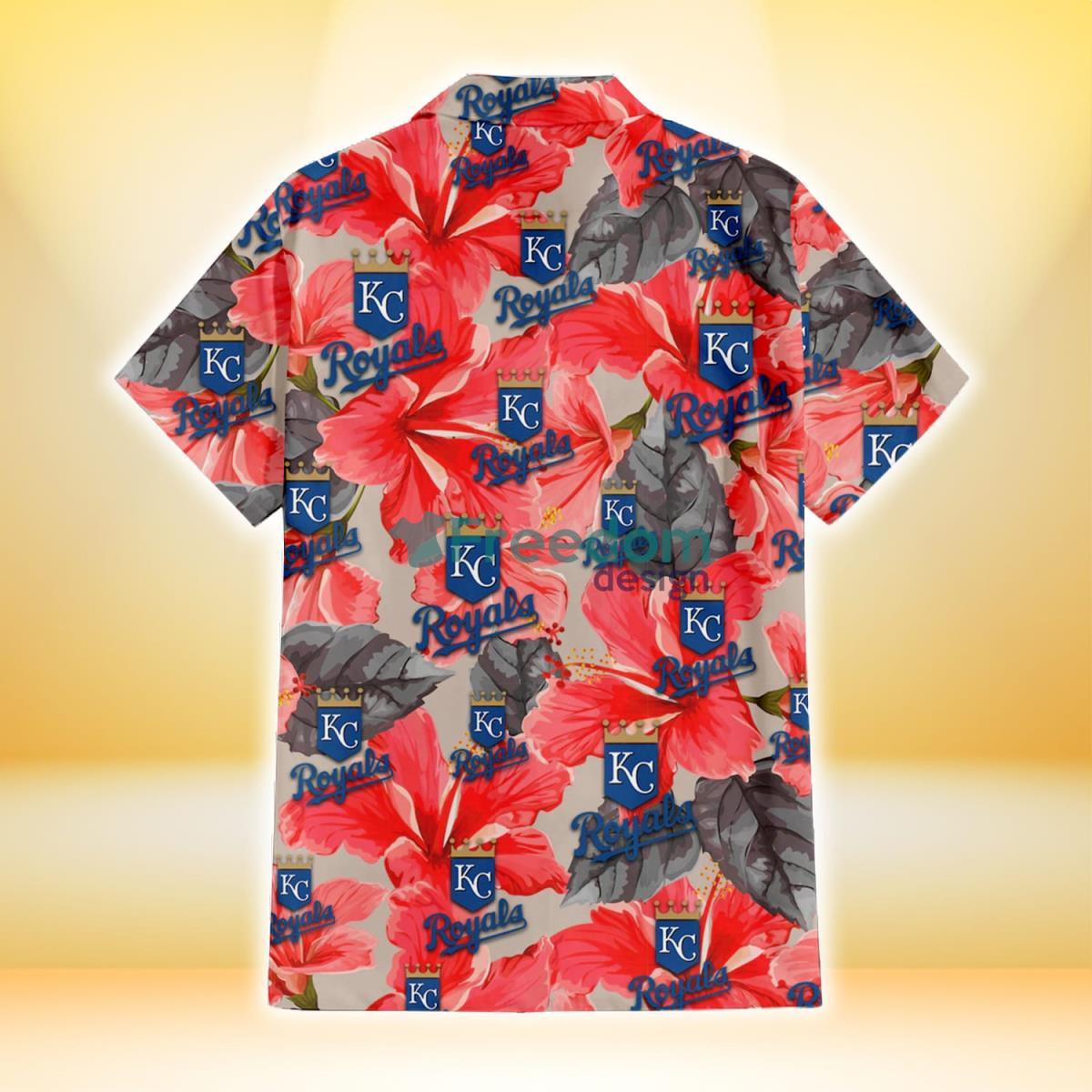 Kansas City Royals Red Hibiscus Gray Leaf Beige Background 3D Hawaiian Shirt  Gift For Fans - Freedomdesign