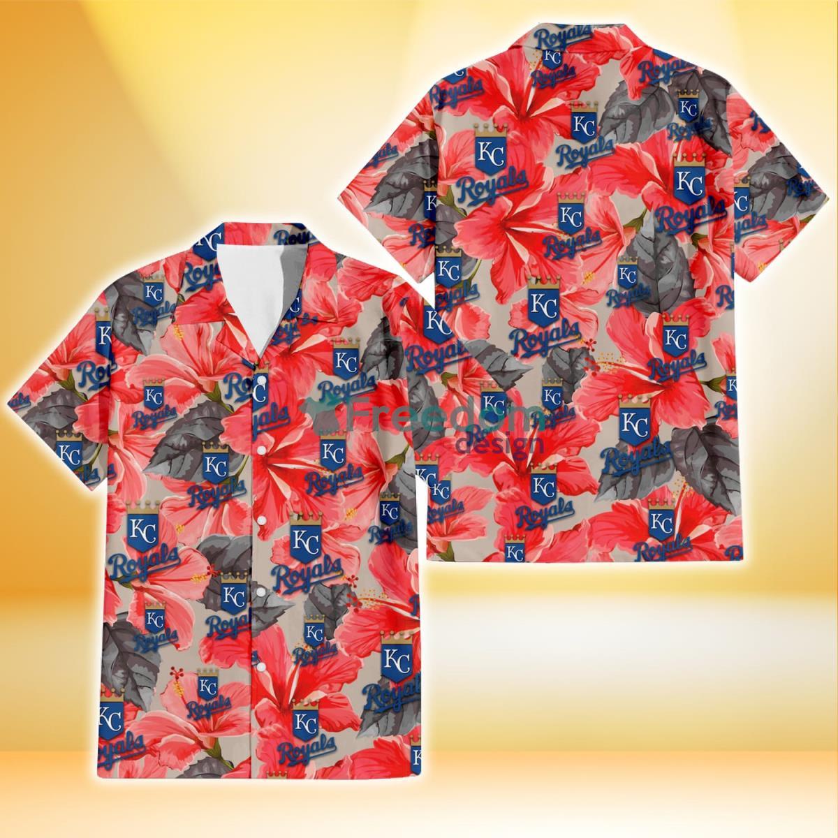 Kansas City Royals Red Hibiscus Yellow Porcelain Flower With Leaf Pattern  3D Hawaiian Shirt Summer Gift