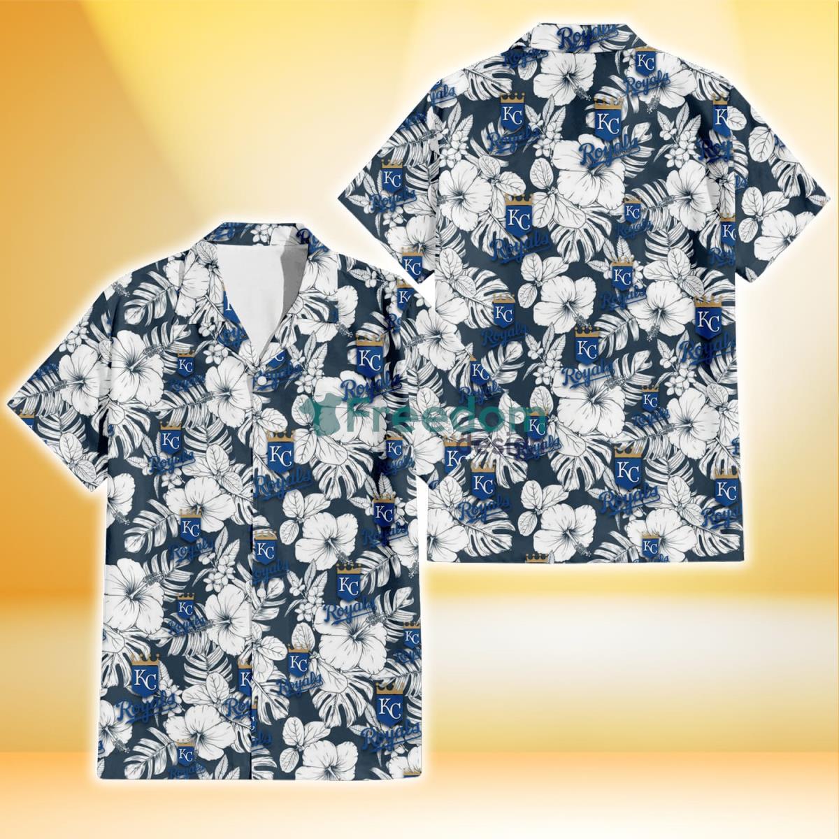 Kansas City Royals Sketch Hibiscus Leaf Dark Gray Background 3D Hawaiian Shirt Gift For Fans Product Photo 1