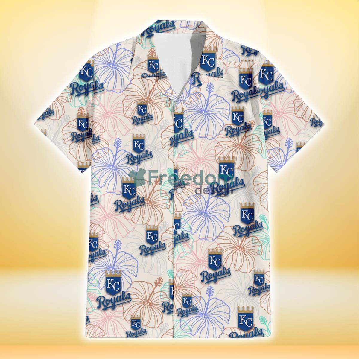 Kansas City Royals Sketch Pastel Hibiscus Beige Background 3D Hawaiian Shirt Gift For Fans Product Photo 2