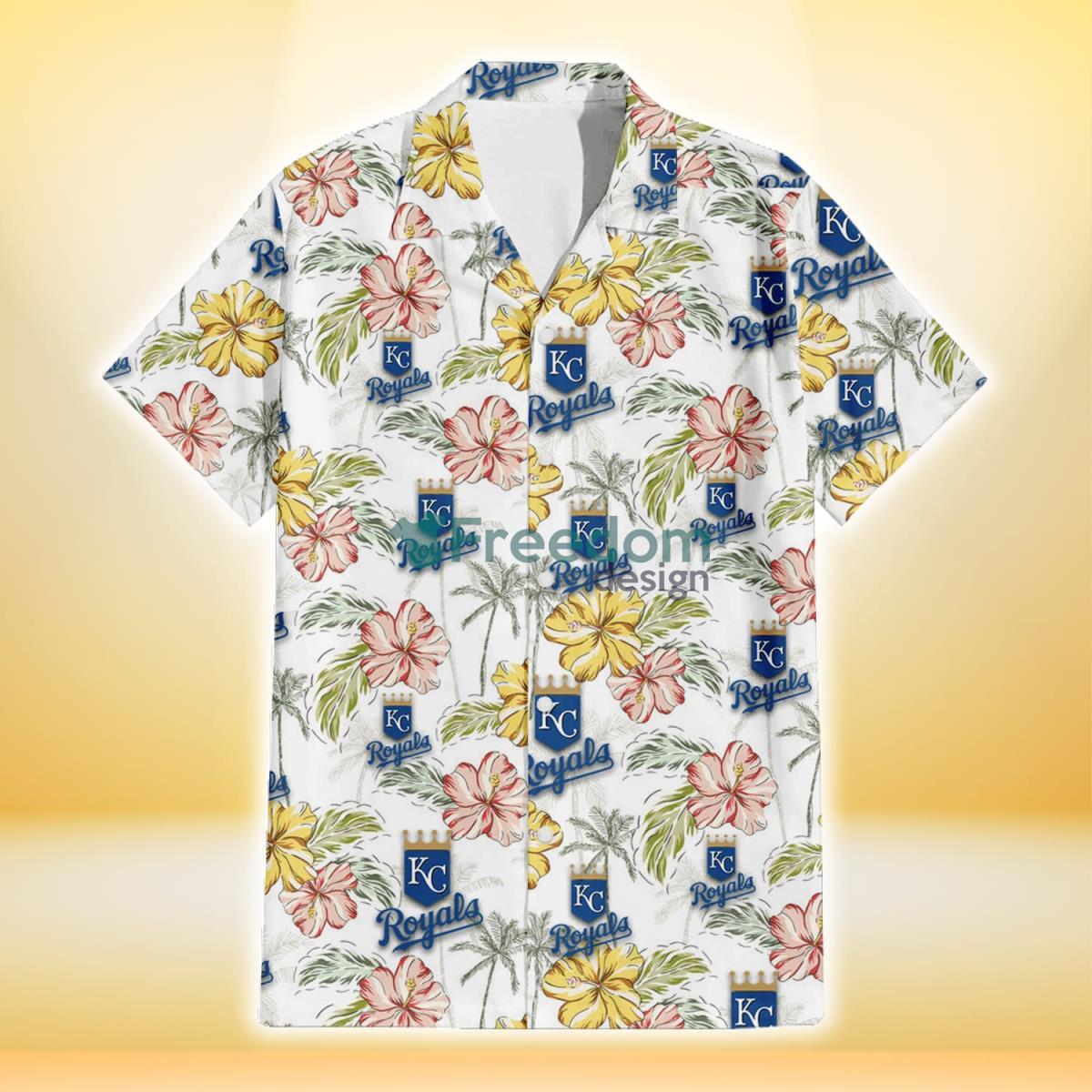 Kansas City Royals Sketch Red Yellow Coconut Tree White Background 3D Hawaiian Shirt Gift For Fans Product Photo 2