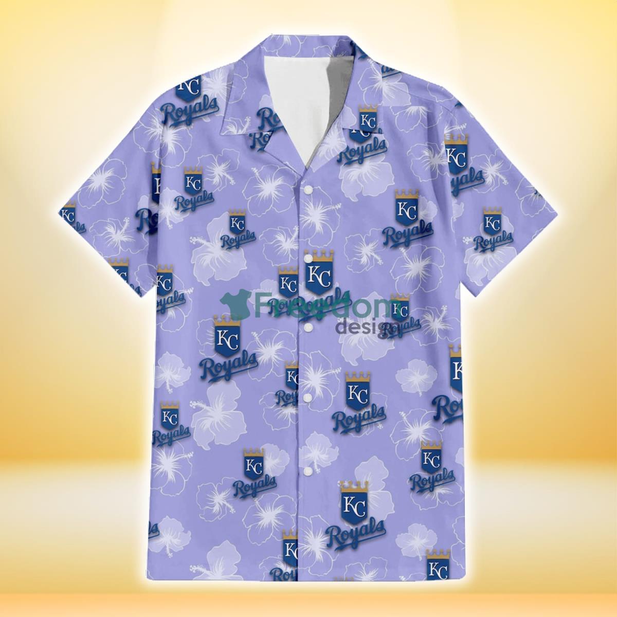 Kansas City Royals Sketch White Hibiscus Violet Background 3D Hawaiian Shirt Gift For Fans Product Photo 2