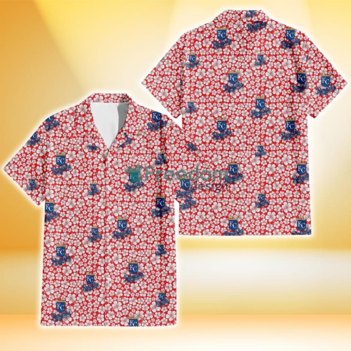 Kansas City Royals Logo And Red Pink White Hibiscus 3D Hawaiian Shirt For  Fans