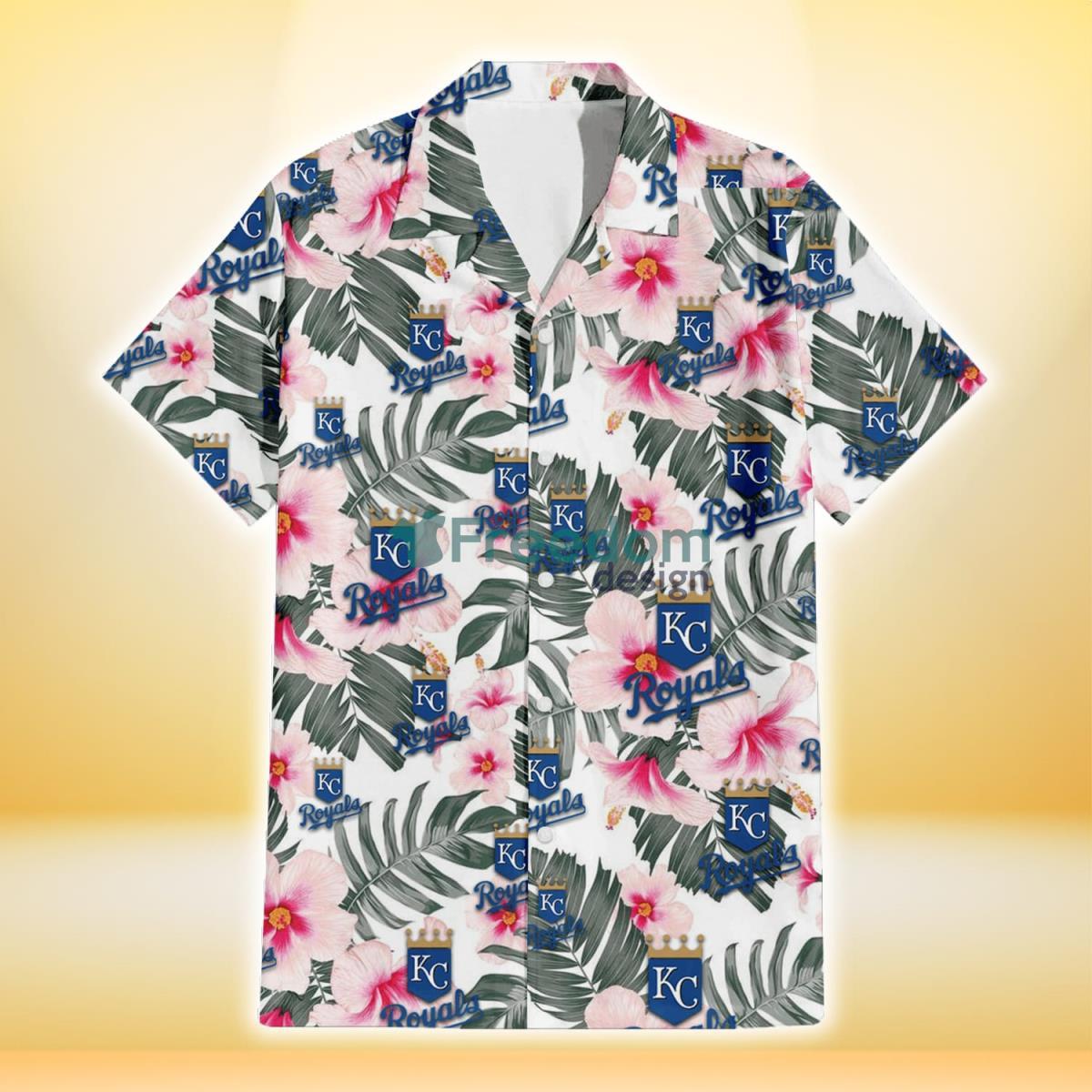 Kansas City Royals White Hibiscus Green Leaf White Background 3D Hawaiian Shirt Gift For Fans Product Photo 2