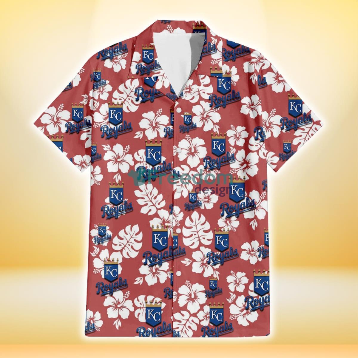 Kansas City Royals White Hibiscus Indian Red Background 3D Hawaiian Shirt Gift For Fans Product Photo 2