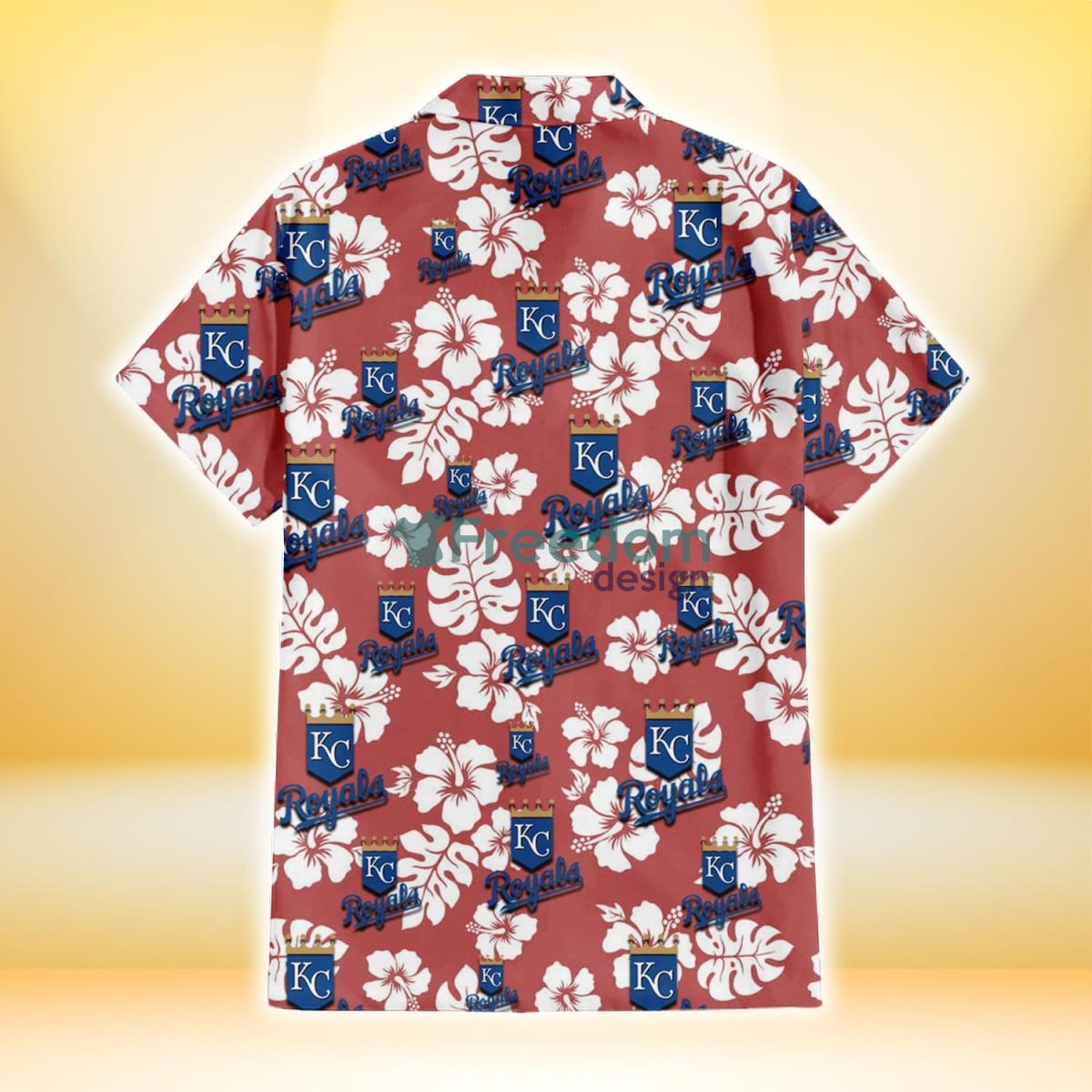 Kansas City Royals Logo And Red Pink White Hibiscus 3D Hawaiian Shirt For  Fans