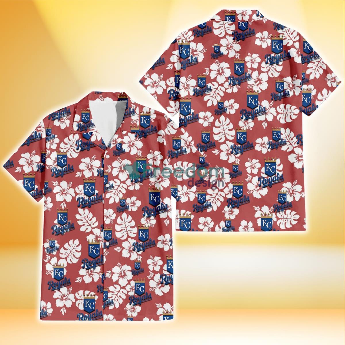 Kansas City Royals White Hibiscus Indian Red Background 3D Hawaiian Shirt Gift For Fans Product Photo 1