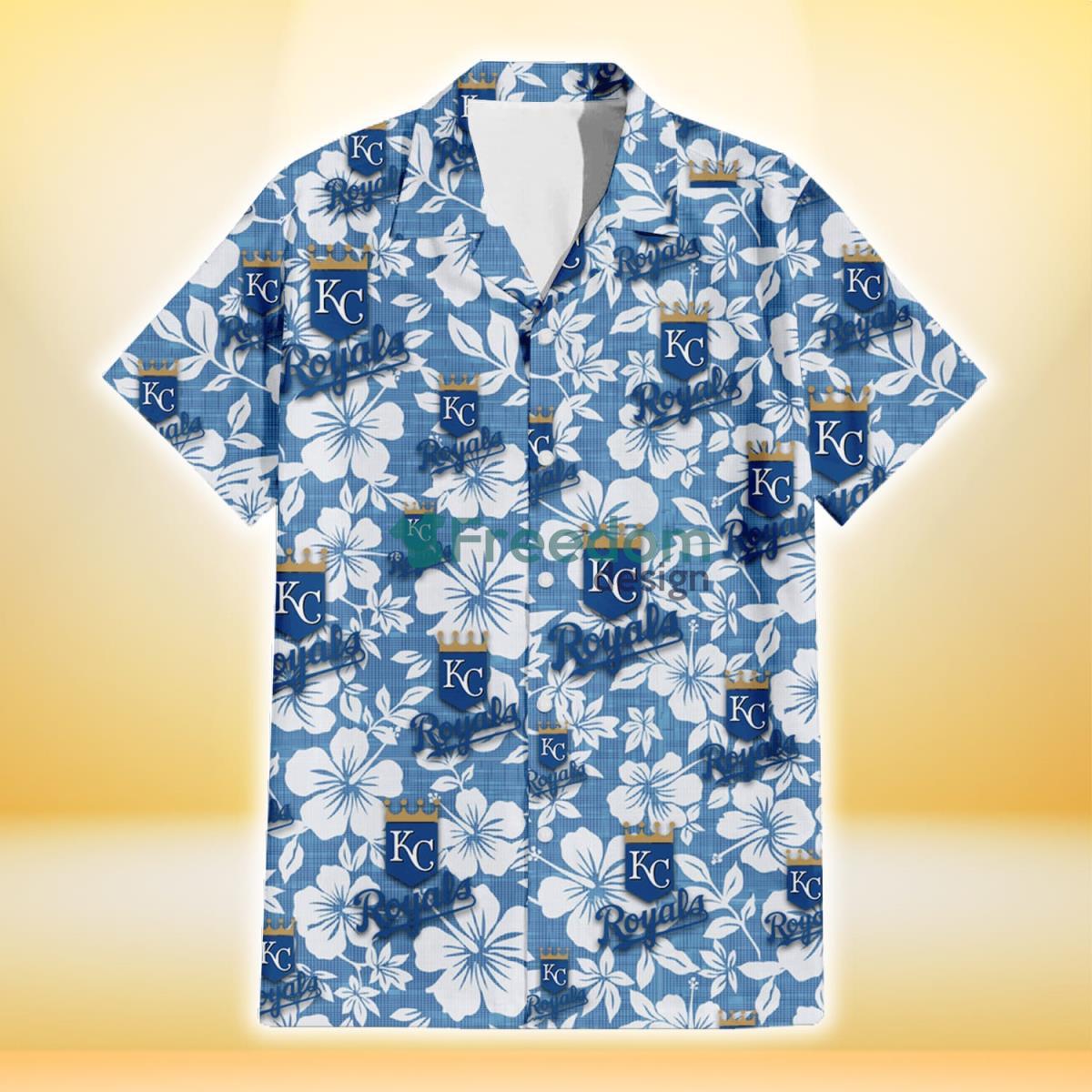 Kansas City Royals White Hibiscus Light Blue Texture Background 3D Hawaiian Shirt Gift For Fans Product Photo 2