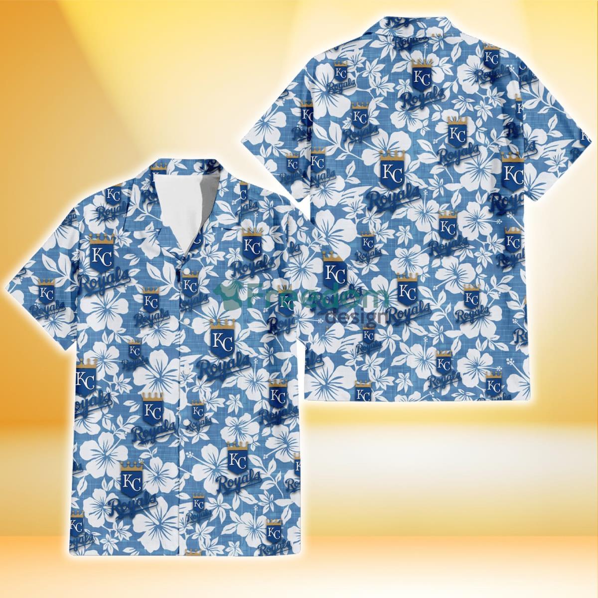 Kansas City Royals White Hibiscus Light Blue Texture Background 3D Hawaiian Shirt Gift For Fans Product Photo 1