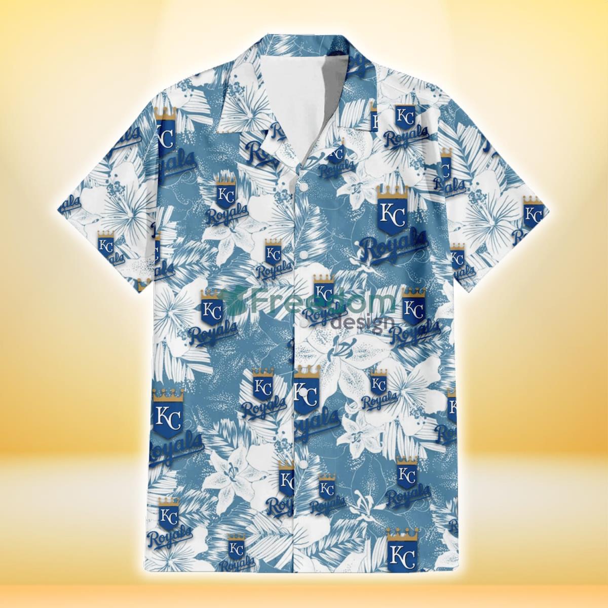 Kansas City Royals White Hibiscus Orchid Light Blue Background 3D Hawaiian Shirt Gift For Fans Product Photo 2