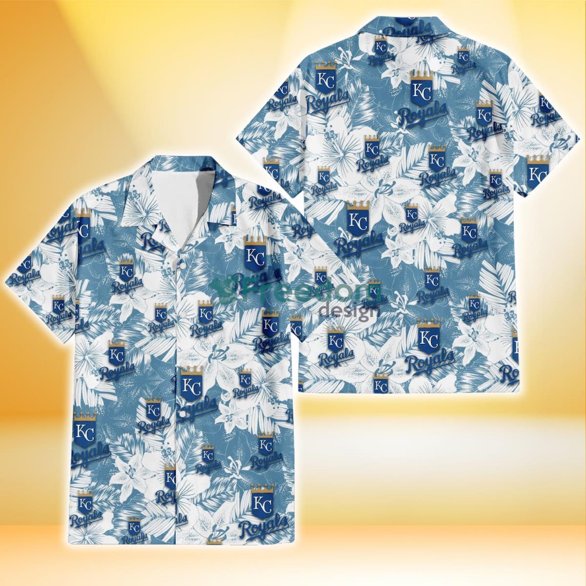 Kansas City Royals White Hibiscus Orchid Light Blue Background 3D Hawaiian Shirt Gift For Fans Product Photo 1