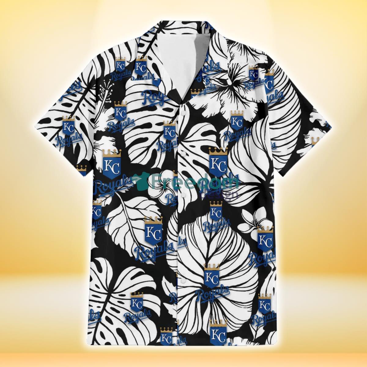 Kansas City Royals White Hibiscus Porcelain Flower Palm Leaf Black 3D Hawaiian Shirt Gift For Fans Product Photo 2