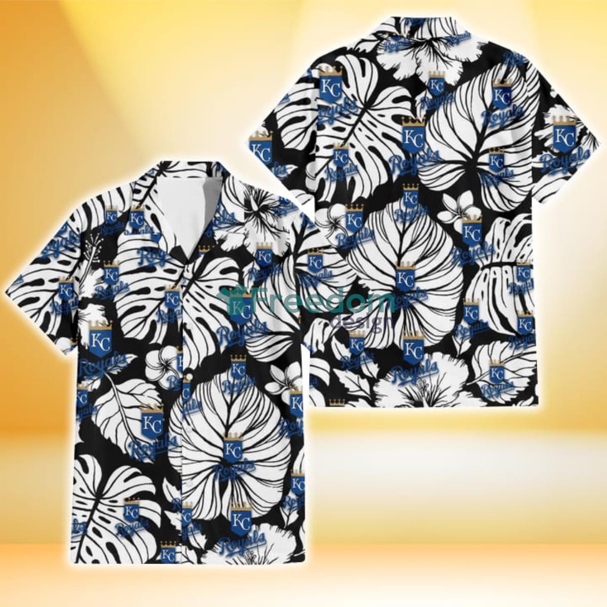 Kansas City Royals White Hibiscus Porcelain Flower Palm Leaf Black 3D Hawaiian Shirt Gift For Fans Product Photo 1