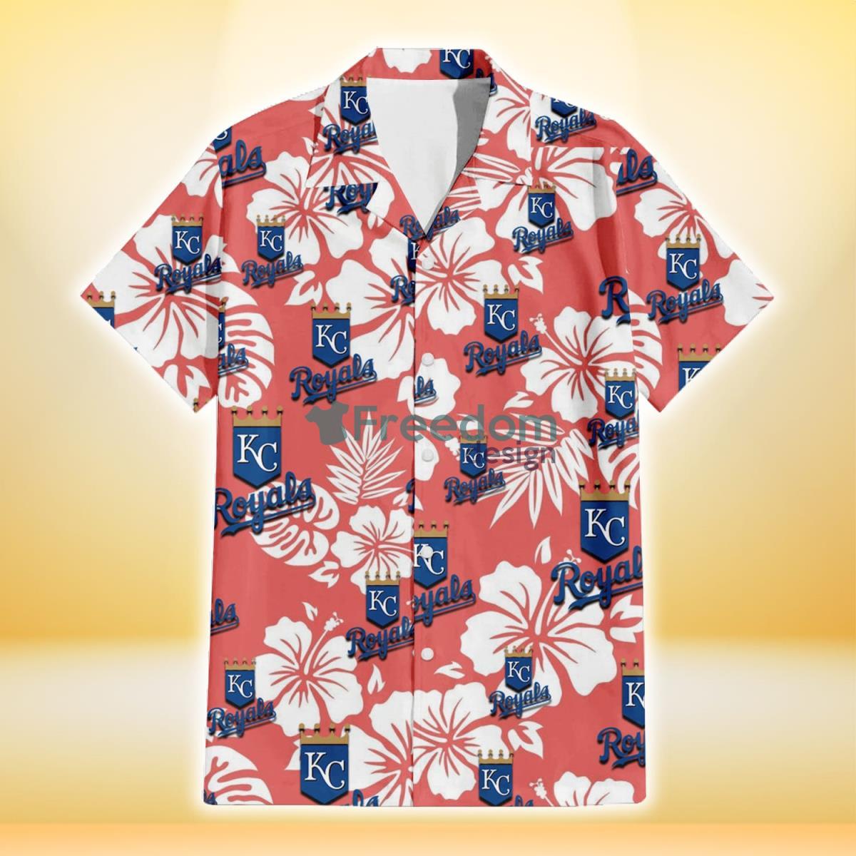 Kansas City Royals White Hibiscus Salmon Background 3D Hawaiian Shirt Gift For Fans Product Photo 2