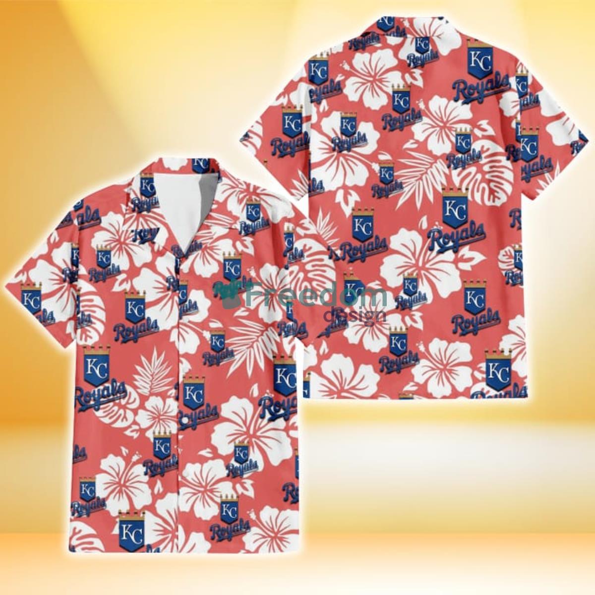 Kansas City Royals White Hibiscus Salmon Background 3D Hawaiian Shirt Gift For Fans Product Photo 1