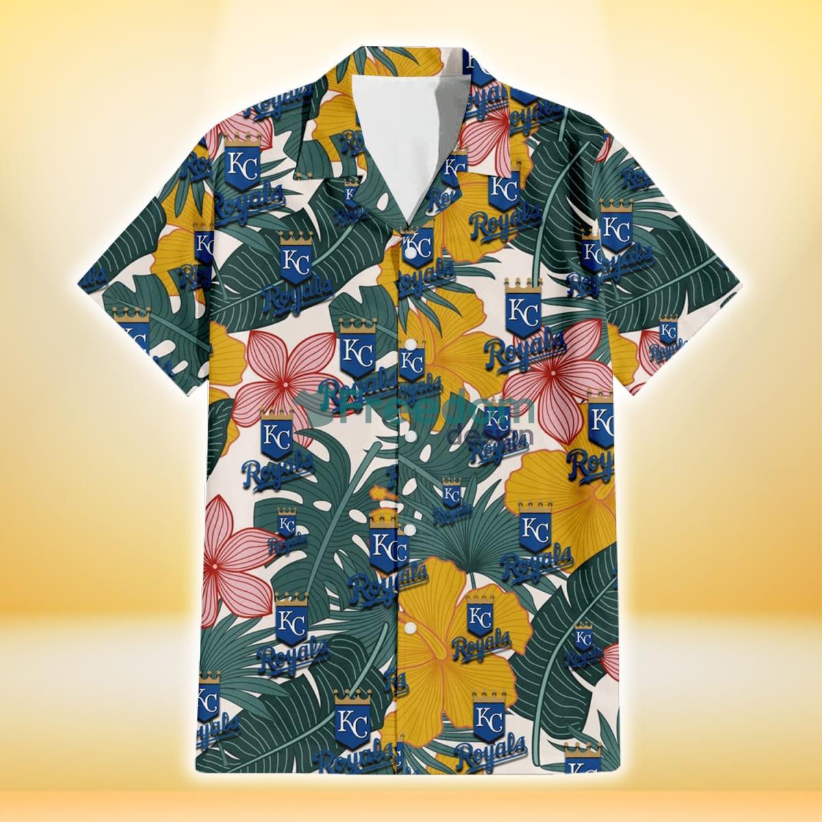 Kansas City Royals Yellow Hibiscus Green Banana Leaf Pink Porcelain Flower 3D Hawaiian Shirt Gift For Fans Product Photo 2