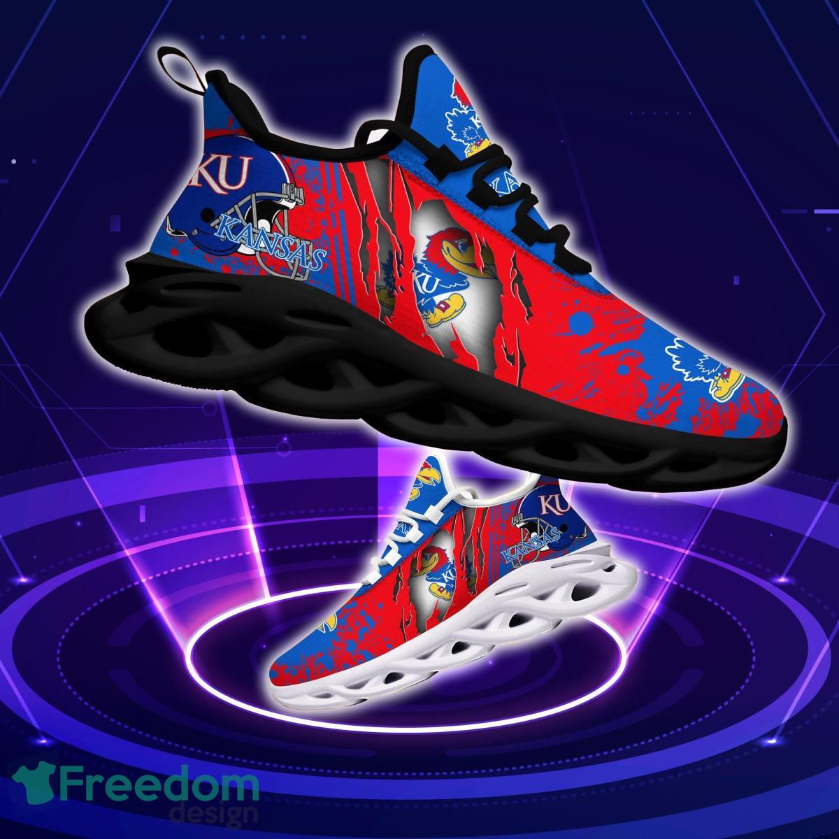 Kansas Jayhawks Logo Torn And Splatter Background Max Soul Shoes Best Sneakers For Fans Product Photo 1