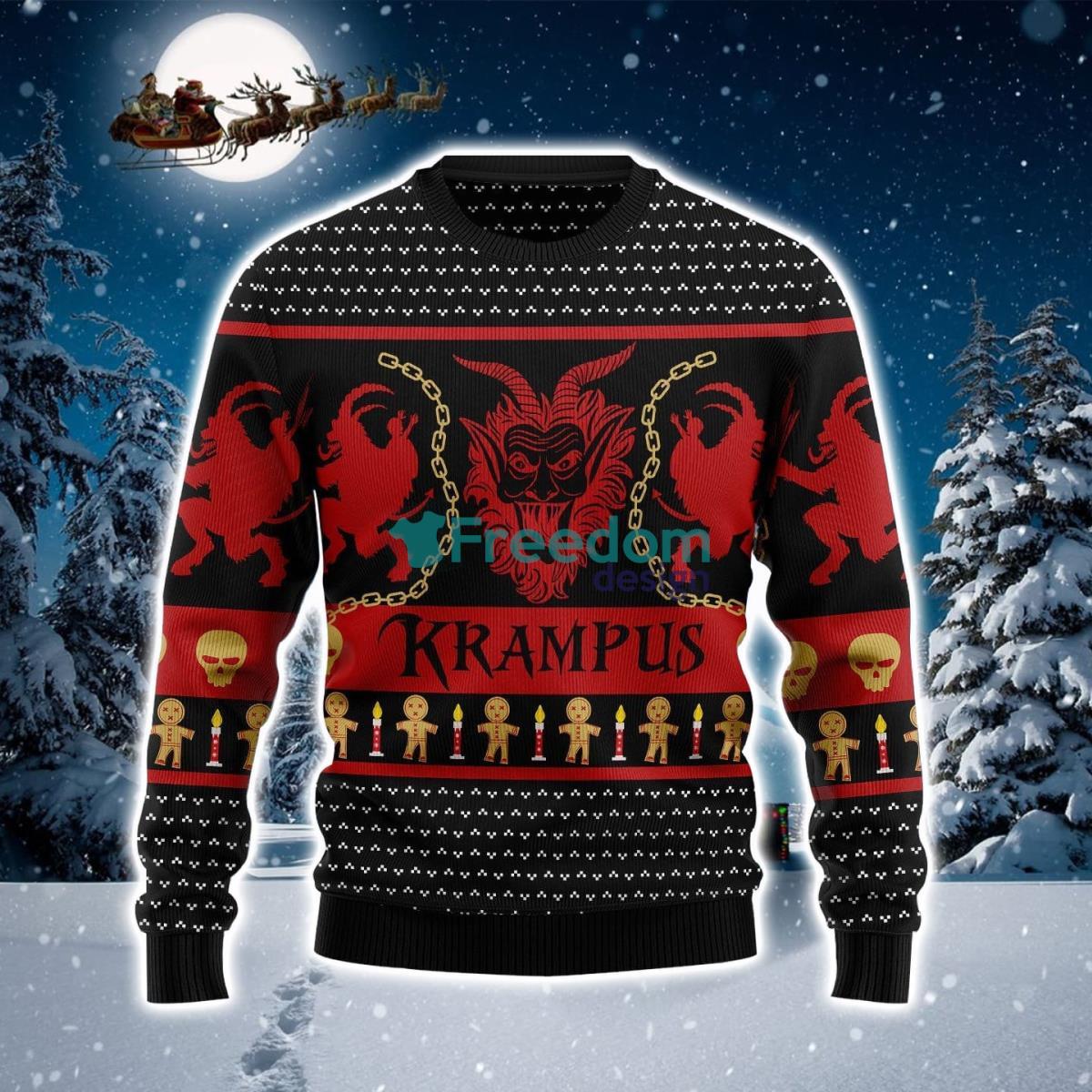 Krampus Black Red Printed Ugly Christmas Sweater Product Photo 1