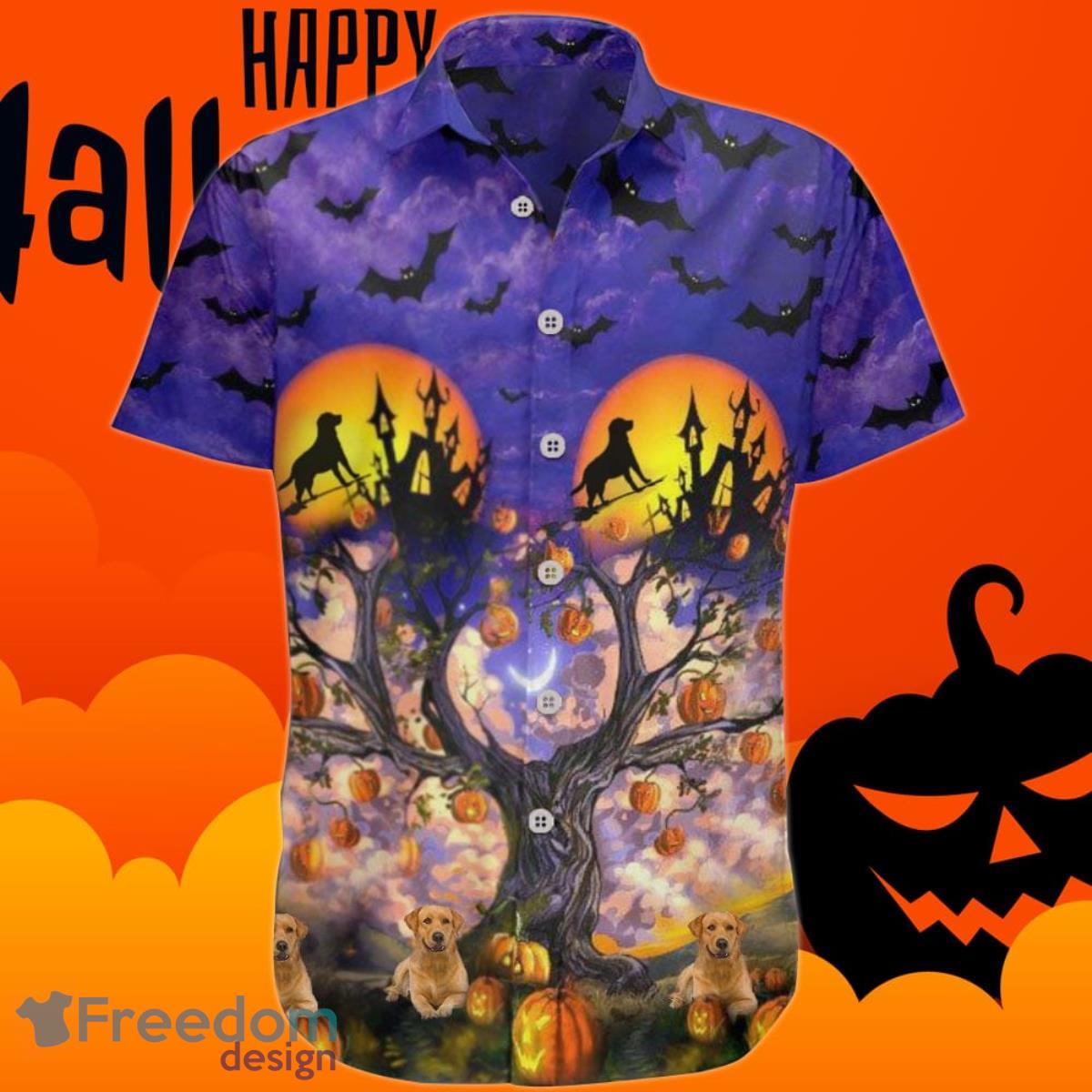 Labrador Retrievers Hawaiian Shirt Bat Pumpkin Tree Halloween Graphic Tee Clothing Product Photo 1