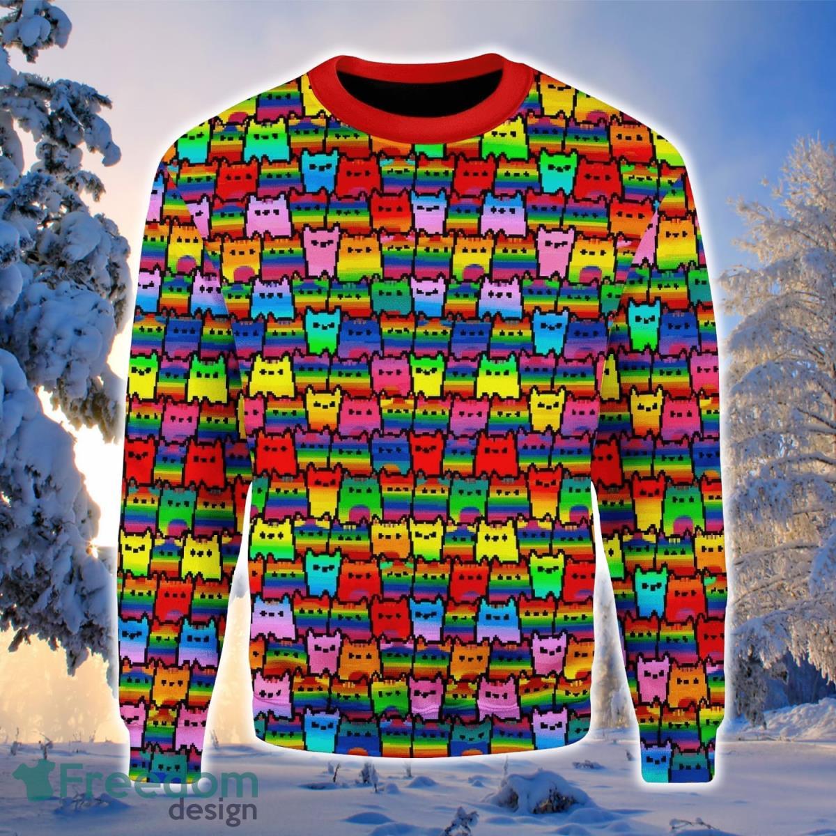 LGBT Flag Cat 3D Sweater Ugly Christmas Sweater For Men Women Product Photo 1