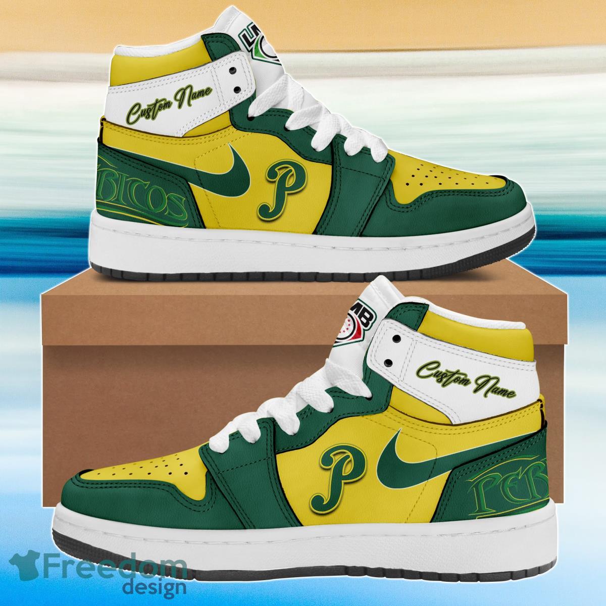 LMB Pericos de Puebla Air Jordan Hightop Custom Name Shoes Product Photo 1