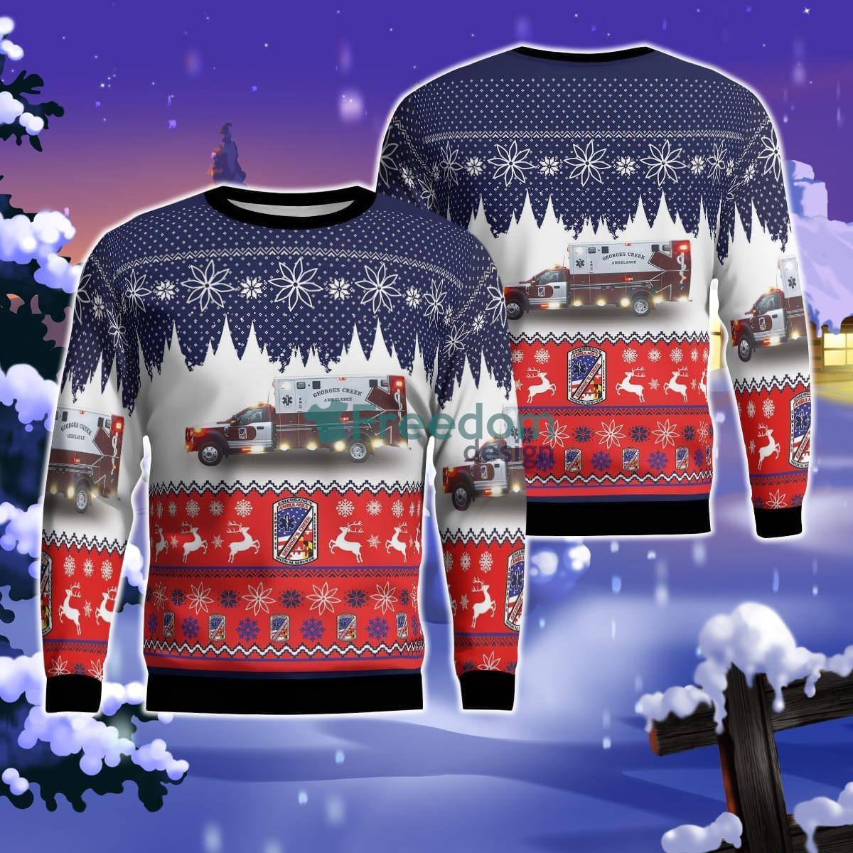 Lonaconing, Maryland, George’s Creek Ambulance Service Christmas AOP Ugly Sweater For Men Women Product Photo 1