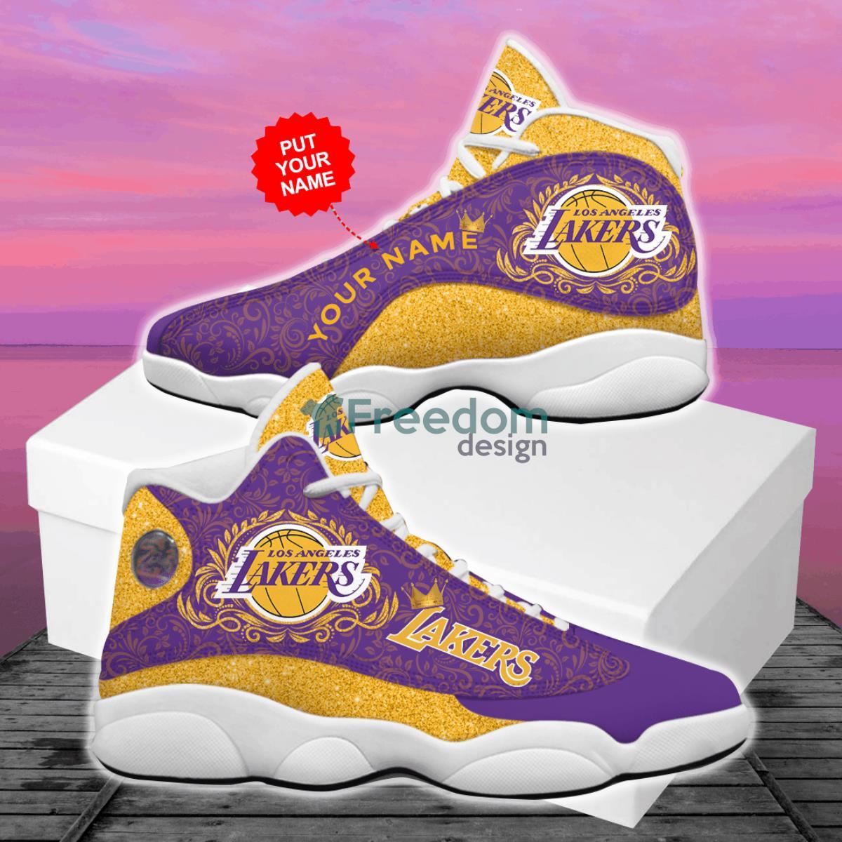 Los Angeles Lakers Football Team Custom Name Air Jordan 13 Shoes Product Photo 2