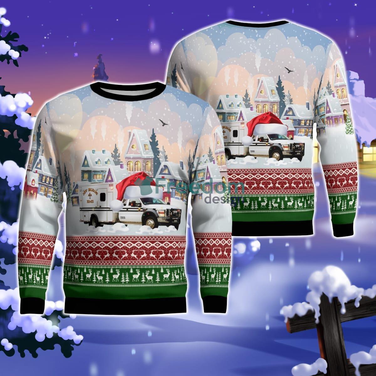 Louisiana New Orleans EMS Christmas AOP Ugly Sweater For Men Women Product Photo 1