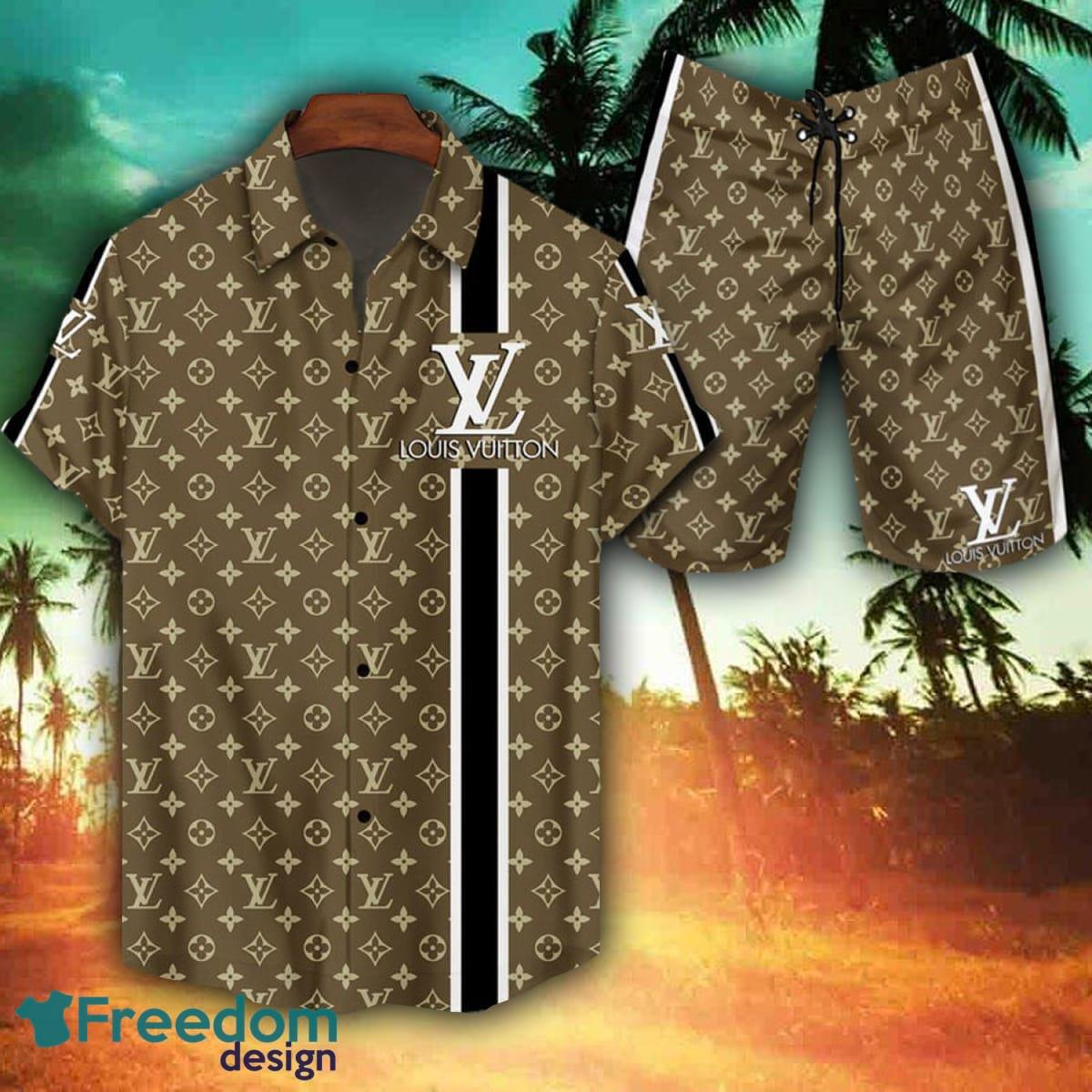 Luxury vacation attire Louis Vuitton Logo Style Hawaiian Shirt And Short  Set - Freedomdesign