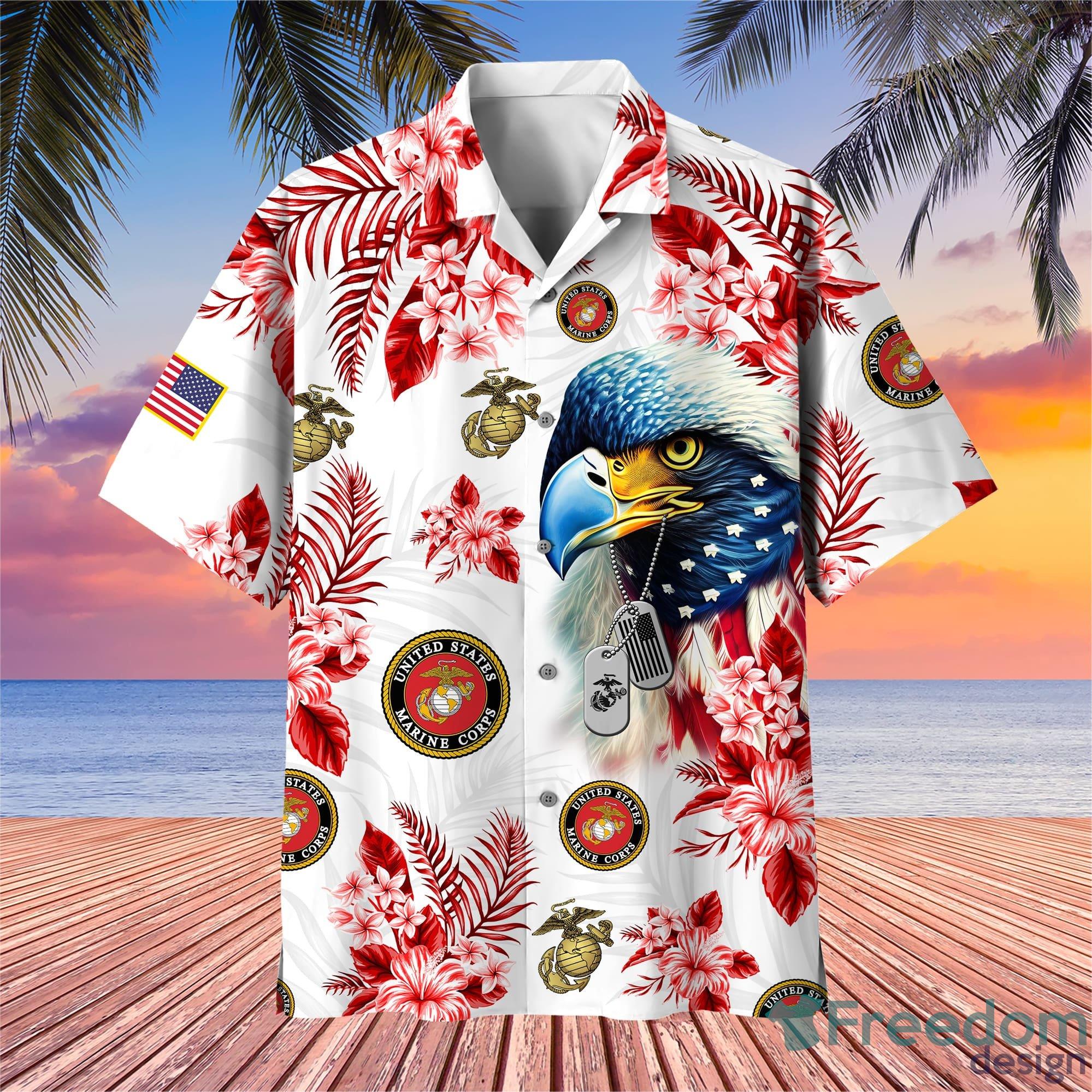 Unique Proudly Served Plus Size US Marine Corps Hawaiian Shirt For Men  Veteran - Freedomdesign