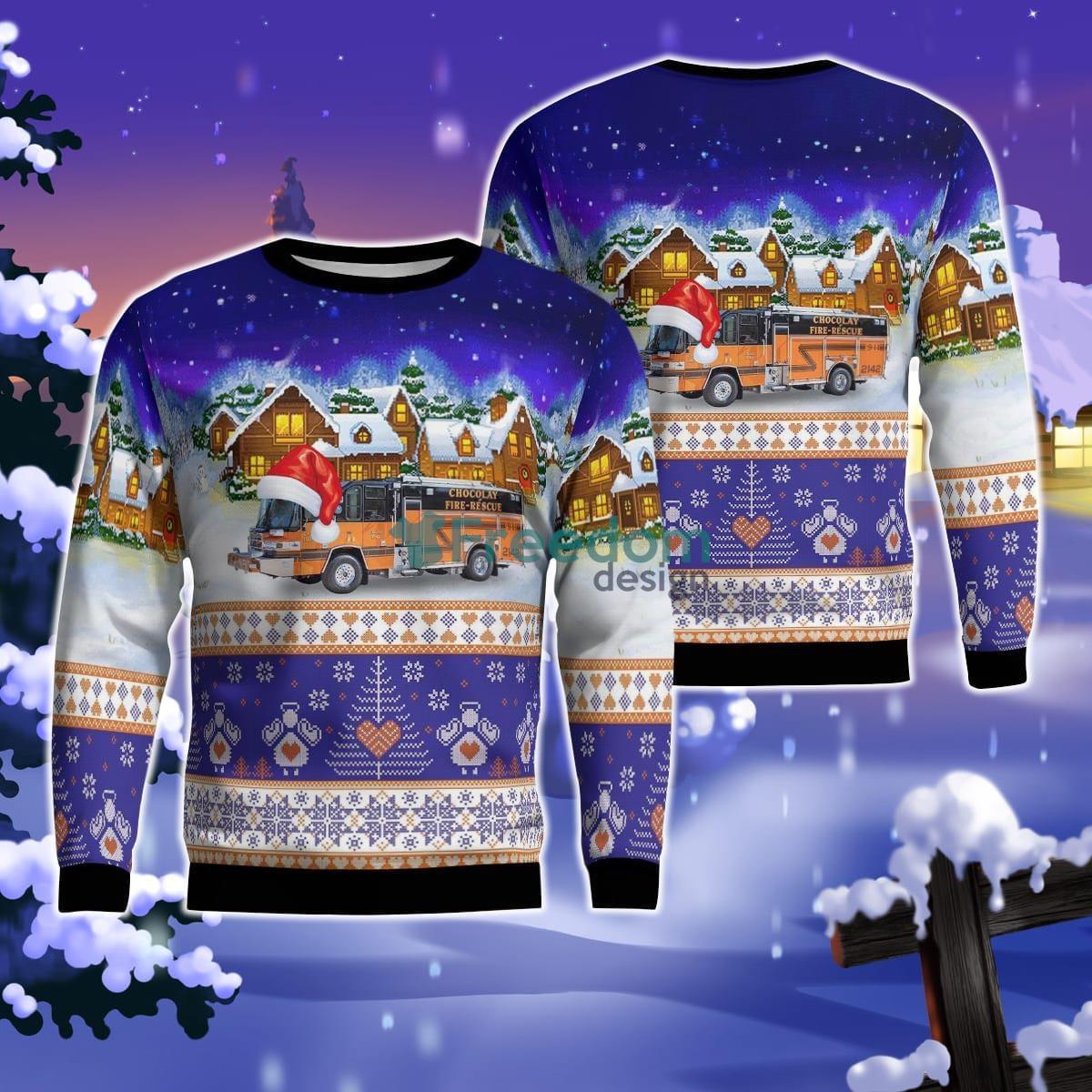 Marquette, Michigan, Chocolay Township Fire Department Christmas AOP Ugly Sweater For Men Women Product Photo 1