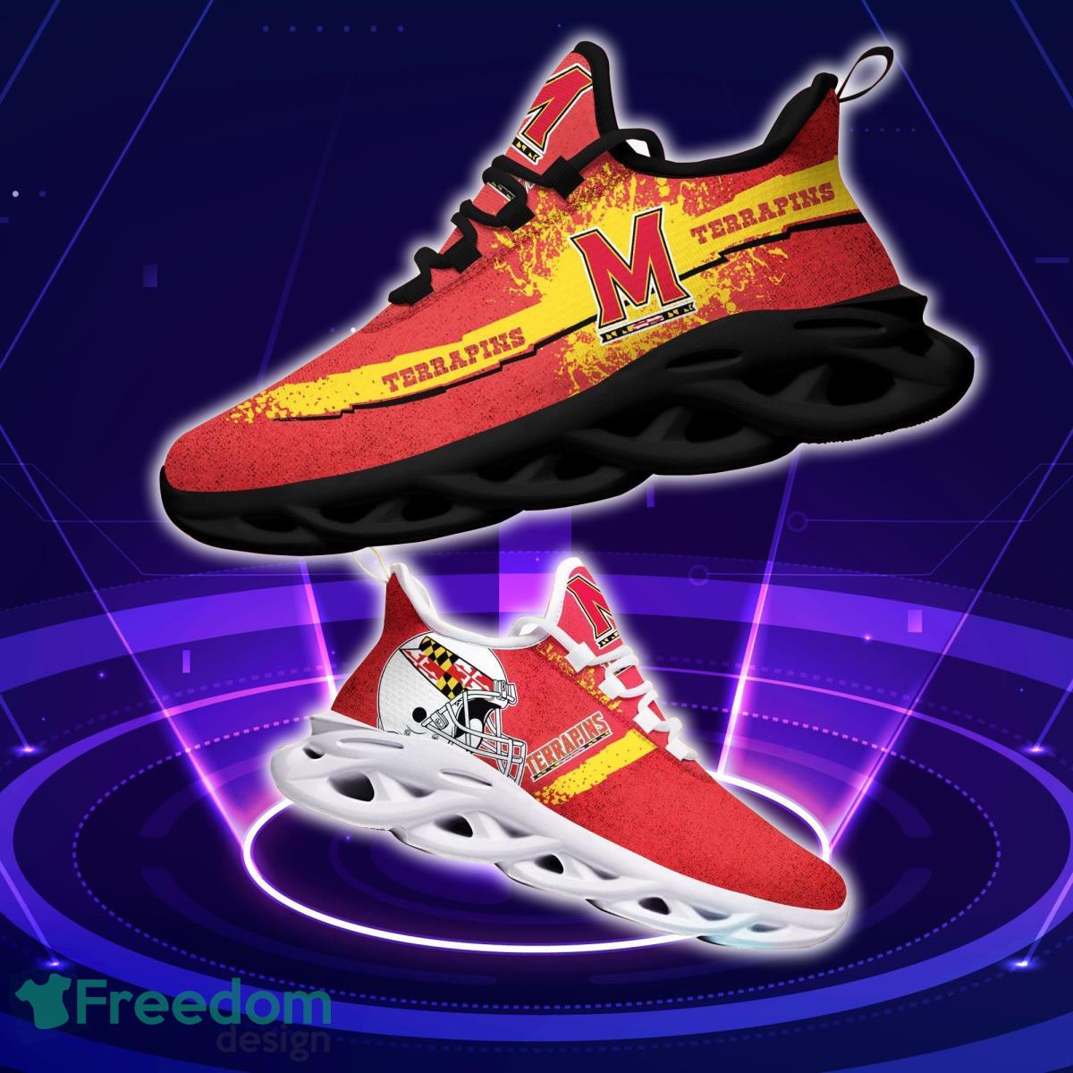 Maryland Terrapins Logo Helmet And Splatter Background Max Soul Shoes Best Sneakers For Fans Product Photo 1