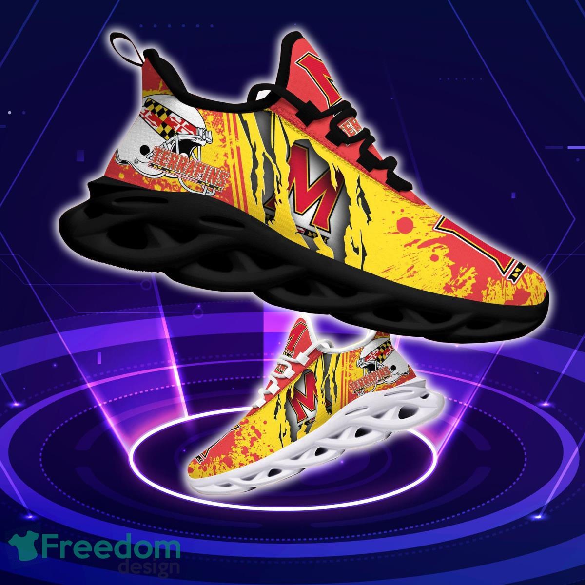 Maryland Terrapins Logo Torn And Splatter Background Max Soul Shoes Best Sneakers For Fans Product Photo 1