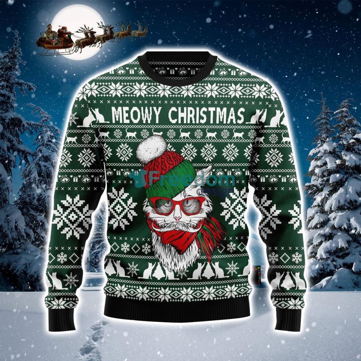 Meowy Cool Cat Ugly Christmas Sweater Product Photo 1