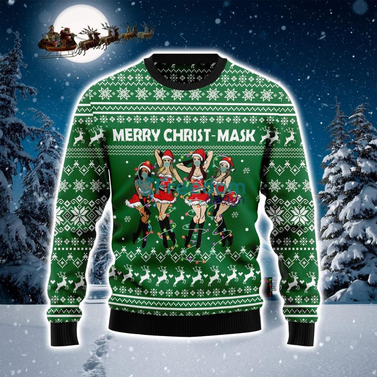 Merry Christ Mask Ugly Christmas Sweater Product Photo 1