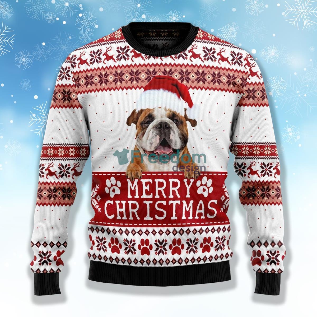 Merry Christmas Bulldog Ugly Christmas Sweater Product Photo 1