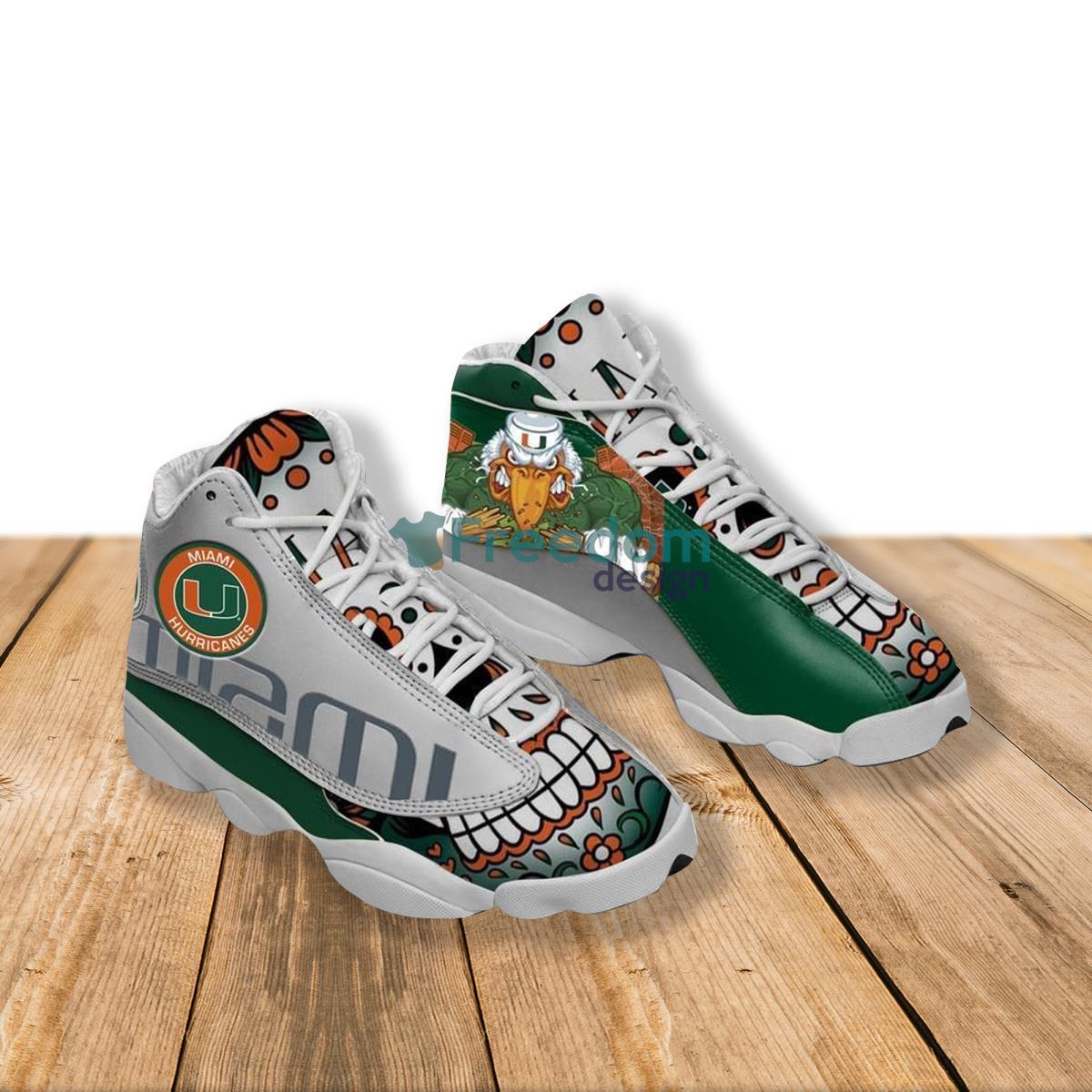 Miami Hurricanes Football Team Air Jordan 13 Shoe For Fans Product Photo 1