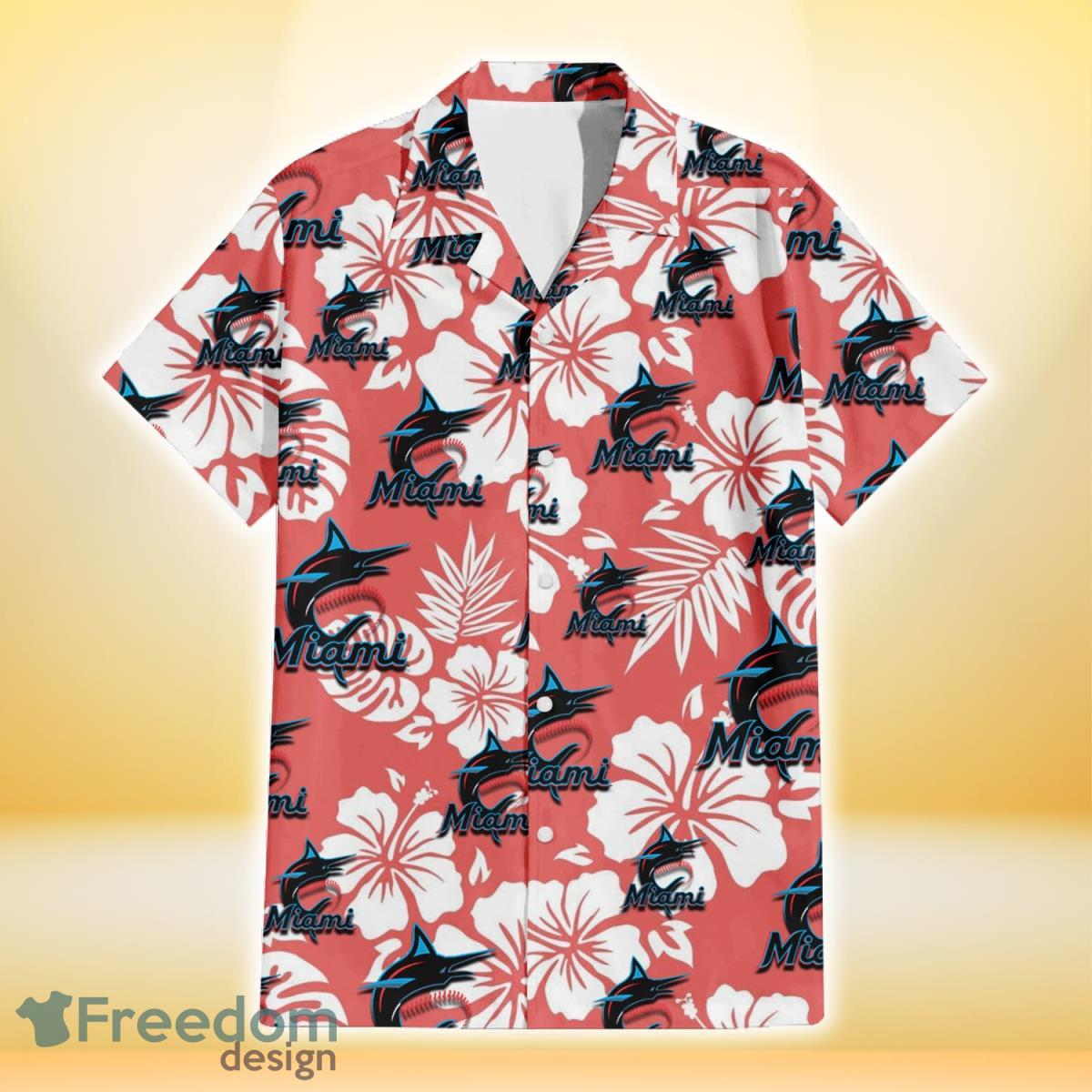 Miami Marlins White Porcelain Flower Pink Hibiscus White Background 3D  Hawaiian Shirt Gift For Fans - Freedomdesign