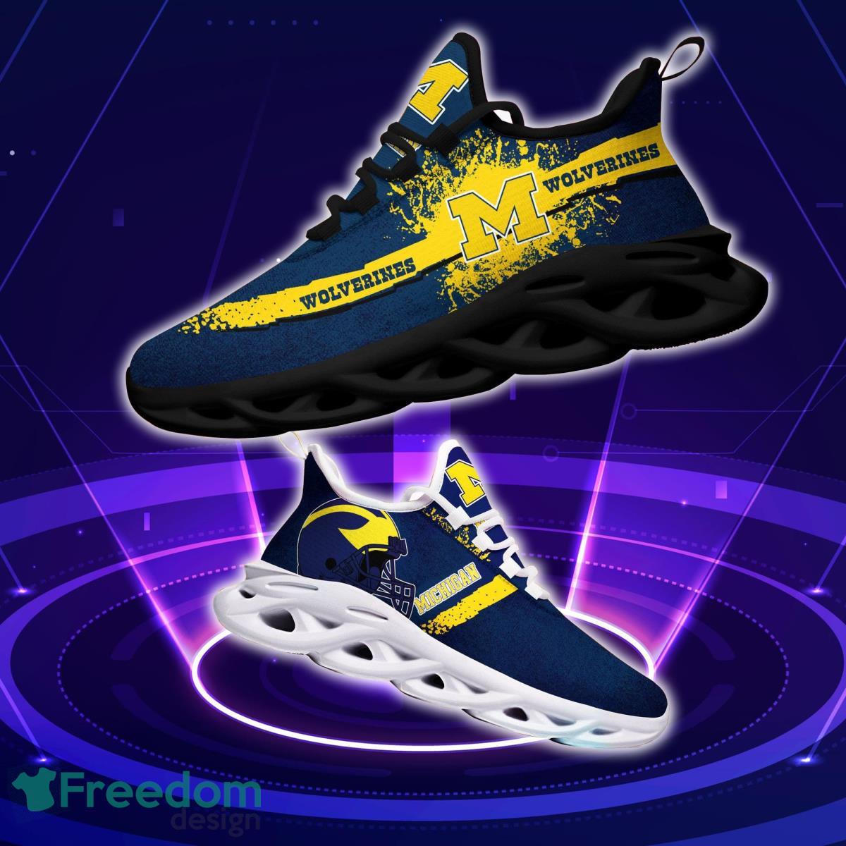 Michigan Wolverines Logo Helmet And Splatter Background Max Soul Shoes Best Sneakers For Fans Product Photo 1