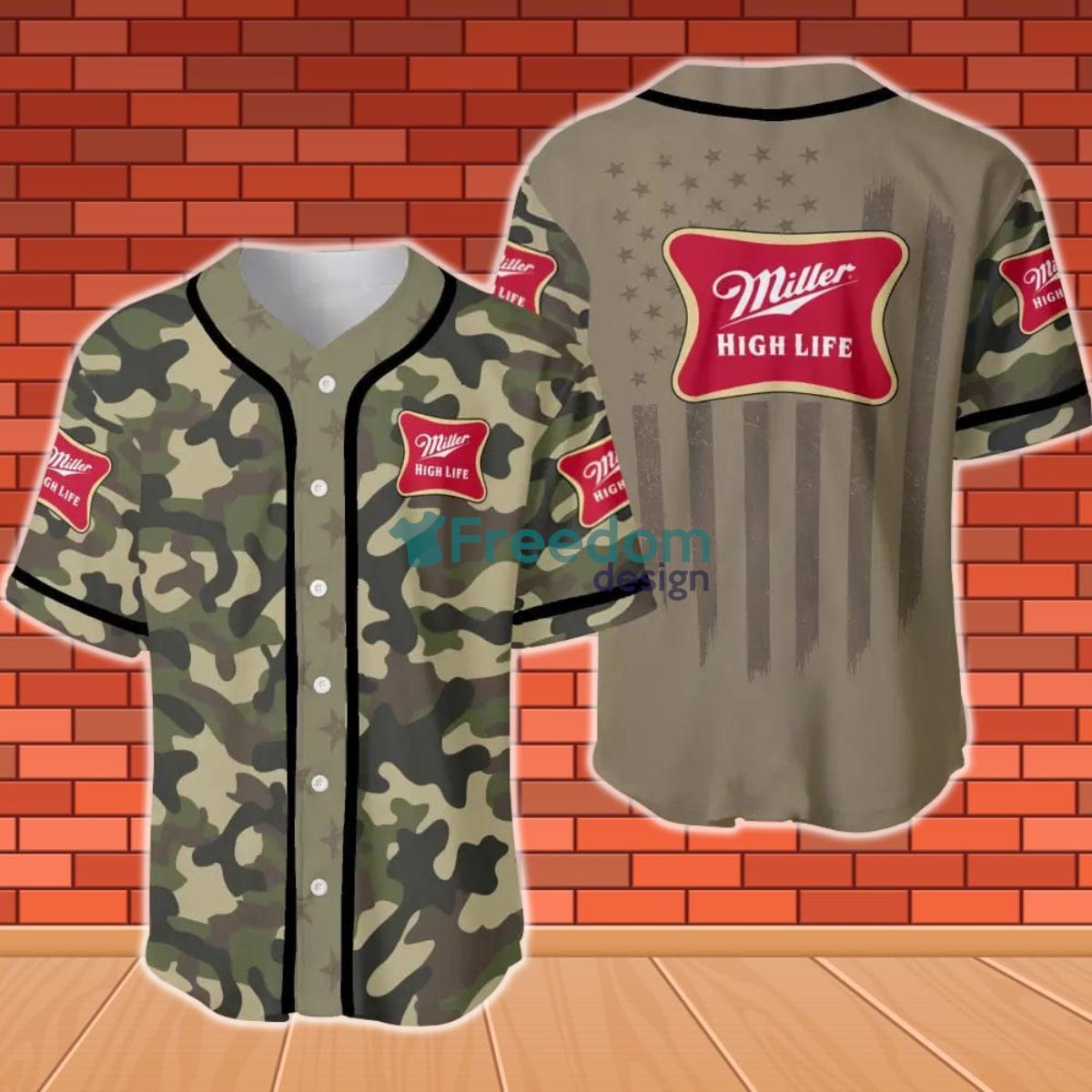 Miller High Life Camouflage Green United States Flag Baseball Jersey Product Photo 1