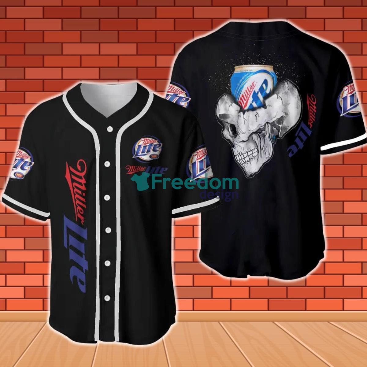 Miller Lite Beer Skull Halloween Baseball Jersey Product Photo 1