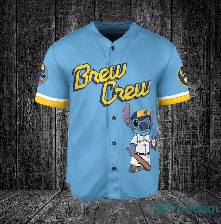 Milwaukee Brewers Lilo & Stitch Jersey Baseball Shirt Navy Custom