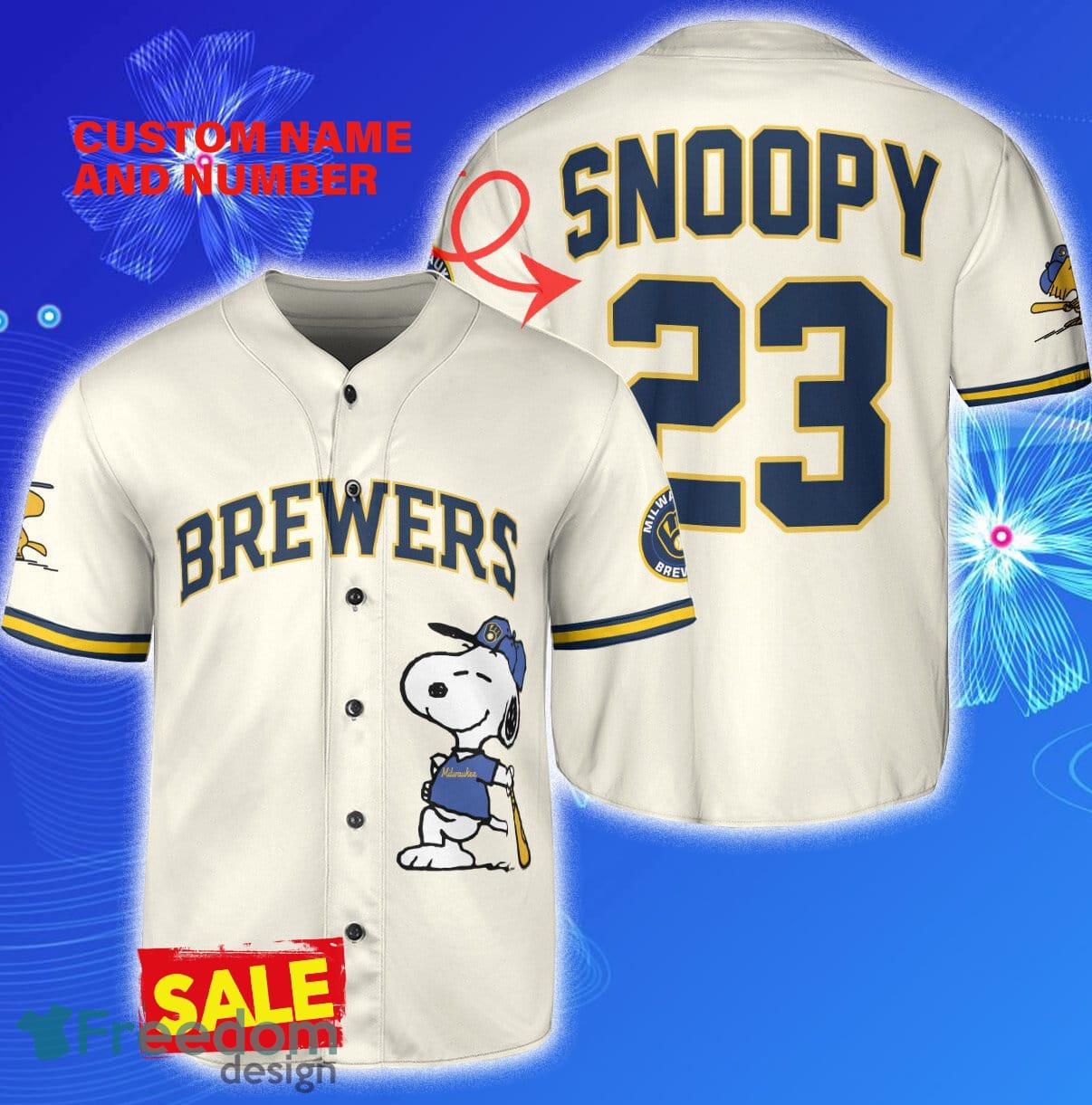 Milwaukee Brewers Peanuts Snoopy x Milwaukee Brewers Style 1 Custom Number  And Name Baseball Jersey Shirt - Freedomdesign