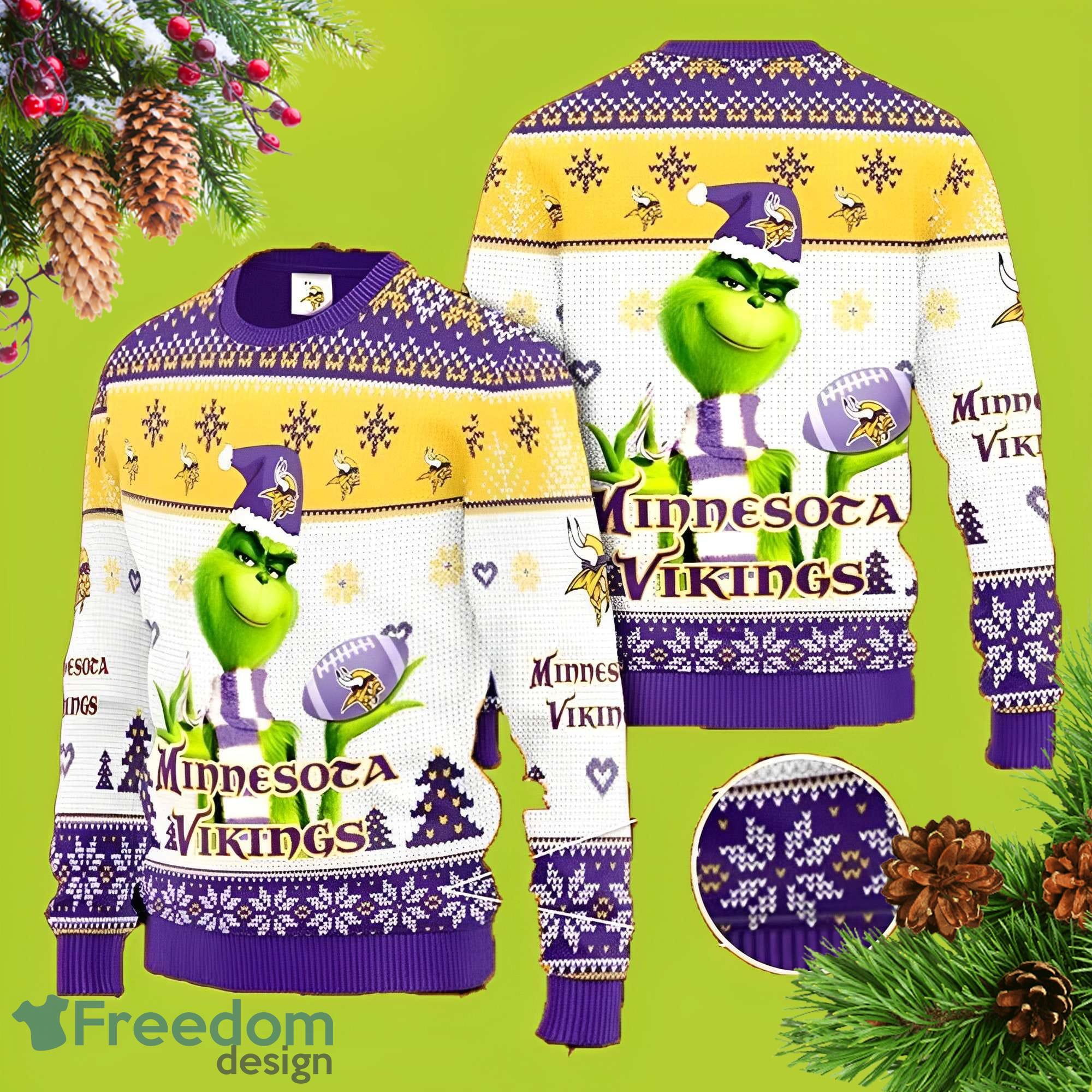 Cute Grinch American Football Minnesota Vikings Ugly Christmas Sweater -  Freedomdesign