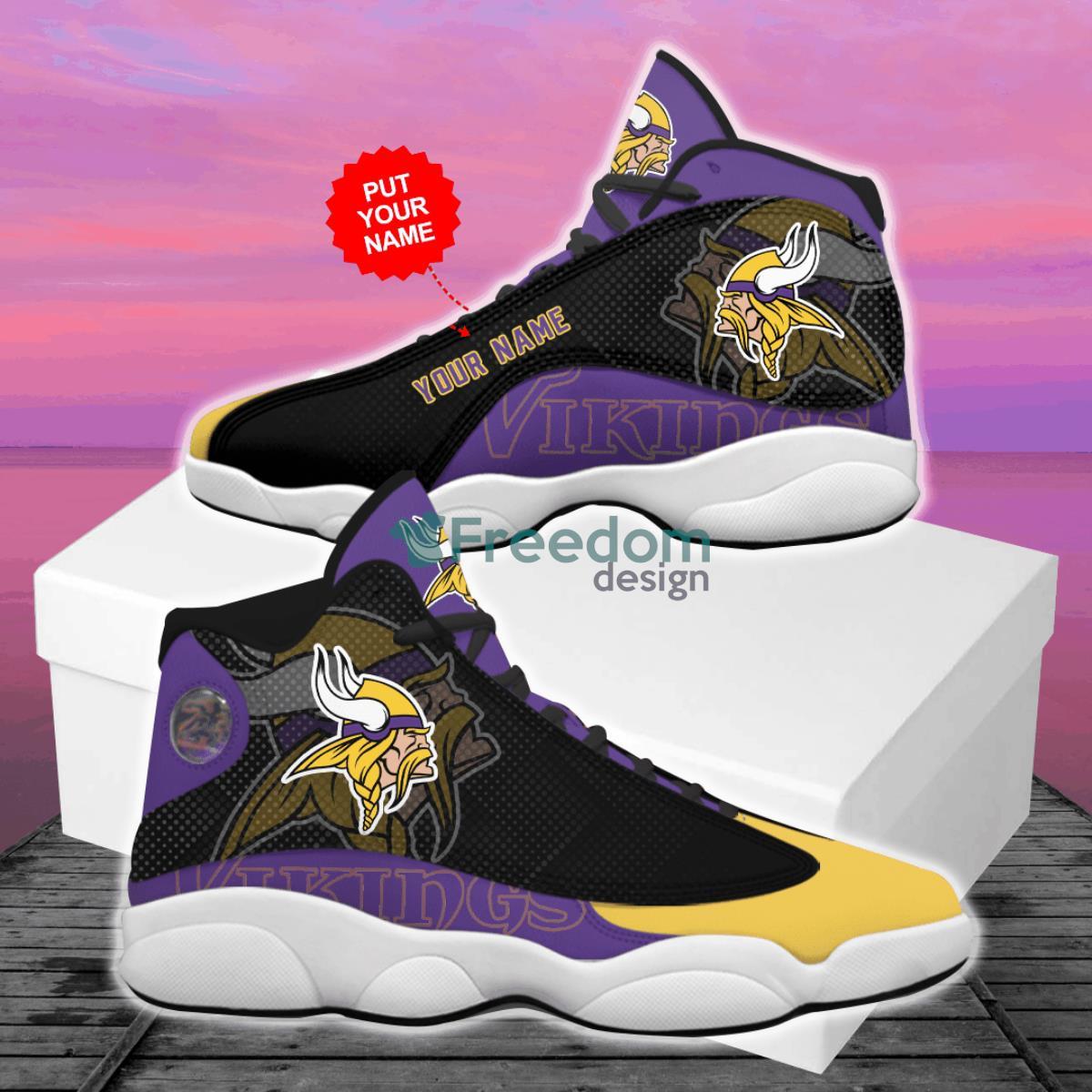 Minnesota Vikings Football Team Custom Name Air Jordan 13 Shoes Product Photo 2