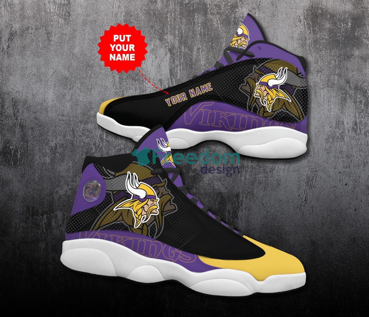 Minnesota Vikings Football Team Custom Name Air Jordan 13 Shoes Product Photo 1